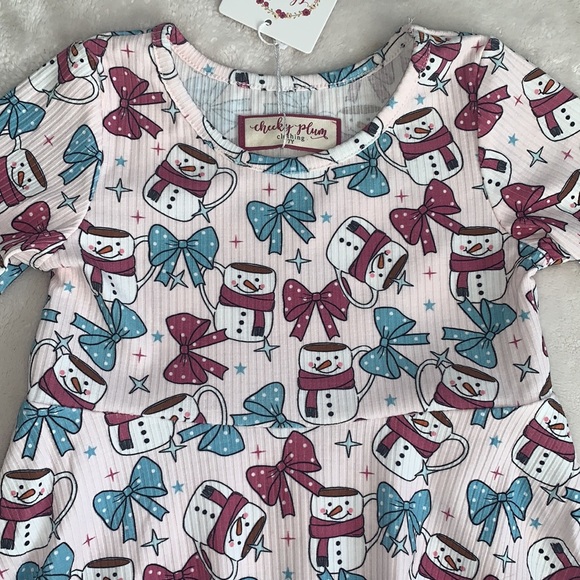 NWT Cheeky Plum Cup of Cheer Elara Knit Dress Snowmen 4T (mislabeled tag) - Picture 3 of 16